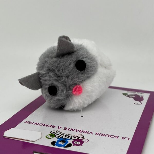 Souris en peluche à remonter 8cm gris blanc