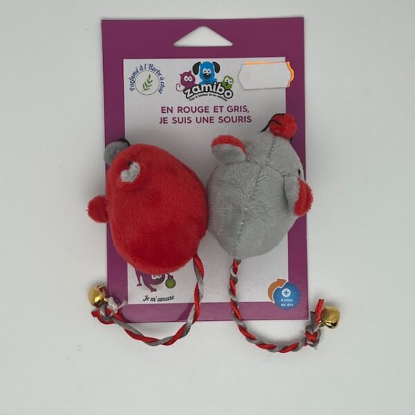 Peluche souris grelot 2 pièces rouge gris