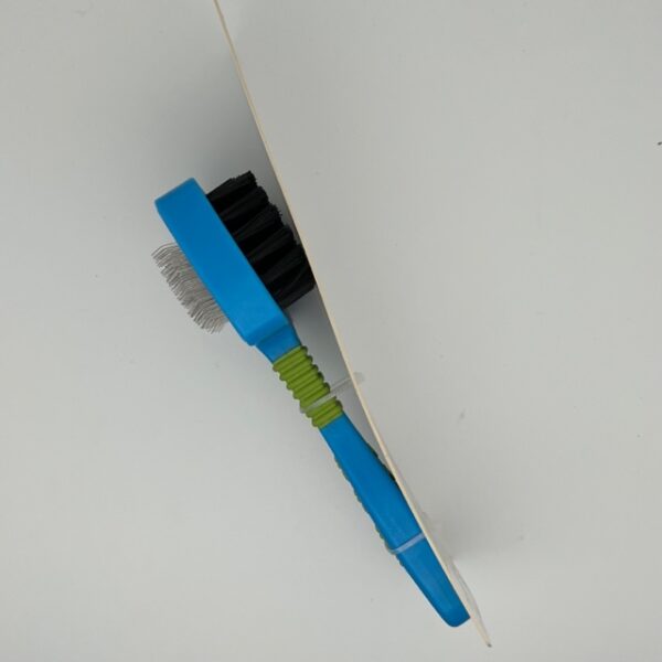 Brosse carde double métal et nylon bleu vert – Image 2