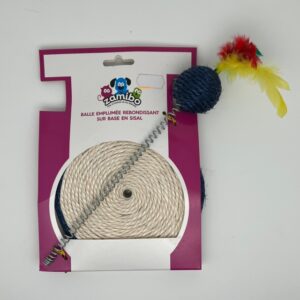 Balle sisal plumes sur ressort et socle