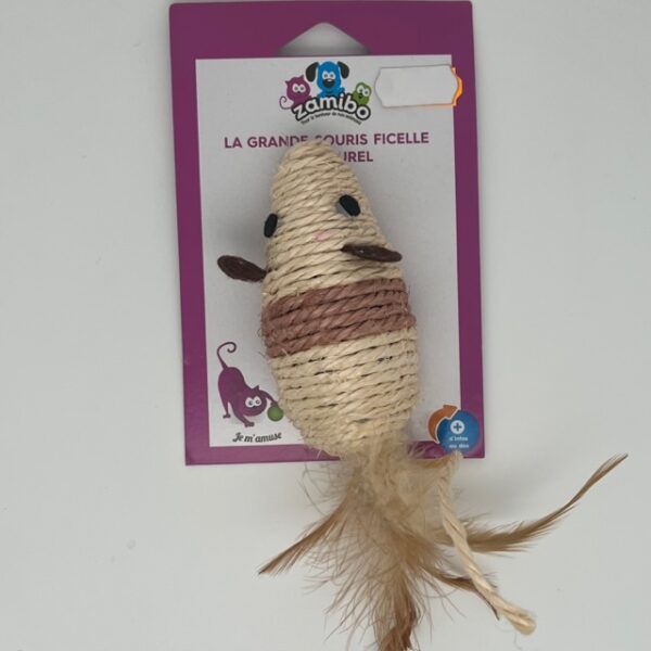 Souris sisal et plumes 10 cm