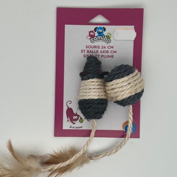 Jouets chat souris et balle sisal et plume