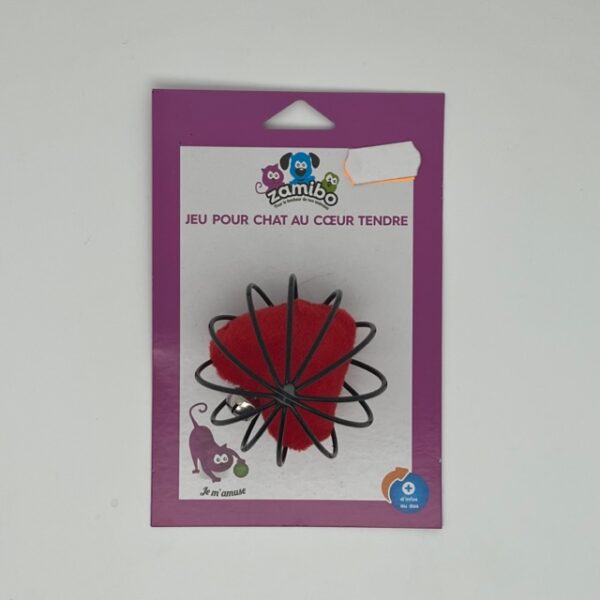 Boule cage avec coeur rouge fourrure 6cm