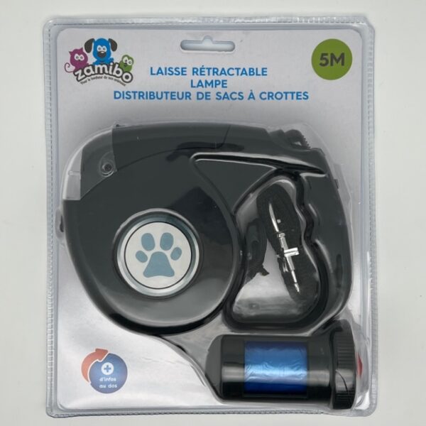 Laisse rétractable - 5M - 10kg + distributeur
