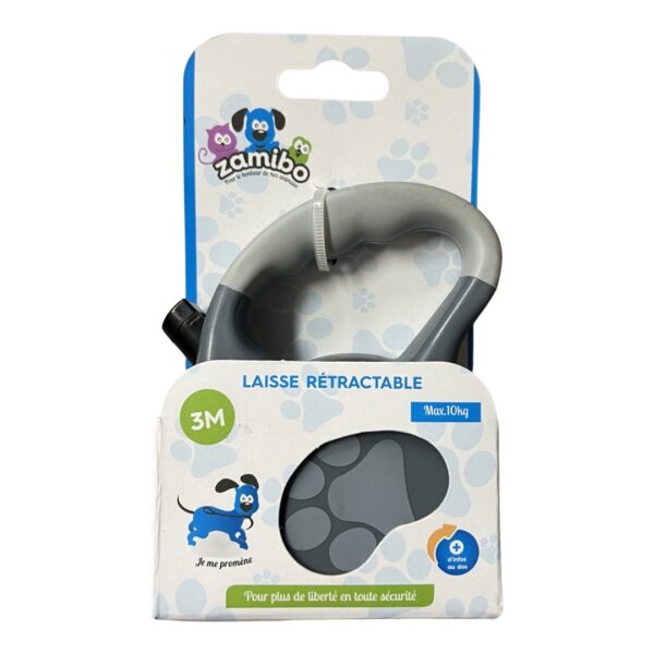 Laisse rétractable - 3M - 10kg - gris
