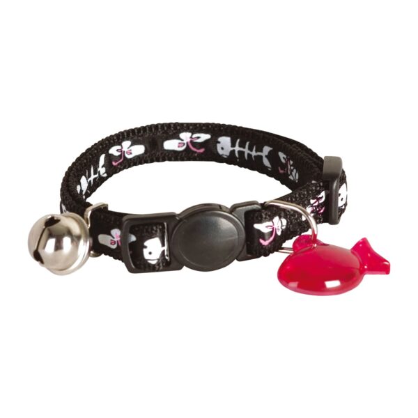 Collier chat nylon galon noir arêtes de poisson
