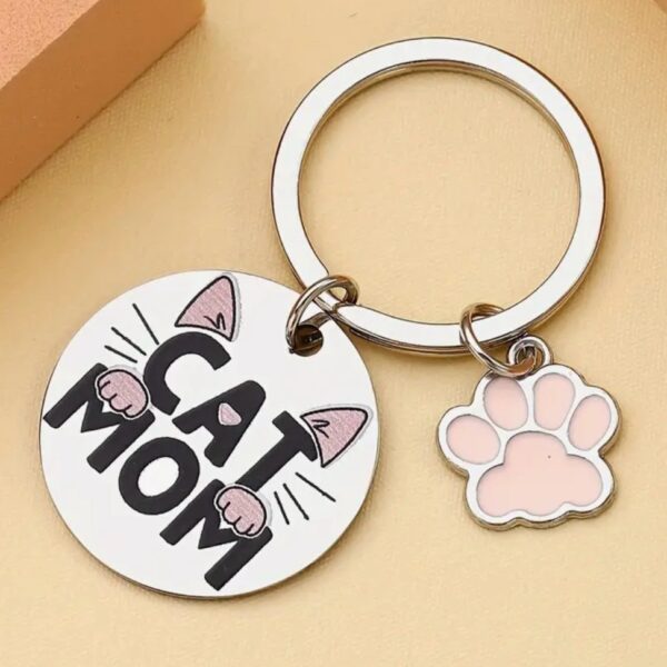 Porte clefs rond " Cat mom "