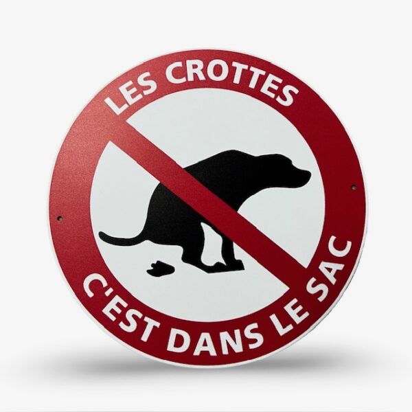 Plaque métal 19.5cm "Les crottes c'est dans le sac"