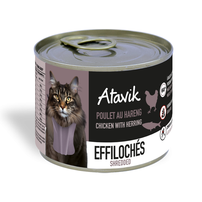 Effilochés pour chat Atavik Poulet hareng 200g