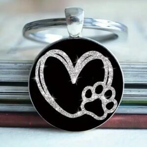 Porte clefs coeur et patte noir/argent